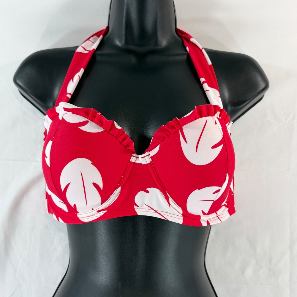 Disney Hot Topic Lilo & Stitch Red‎ Tropical Leaf Halter Bikini Top Small NEW